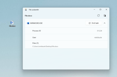 File Locksmith يعرض العمليات التي تقفل ملفًا